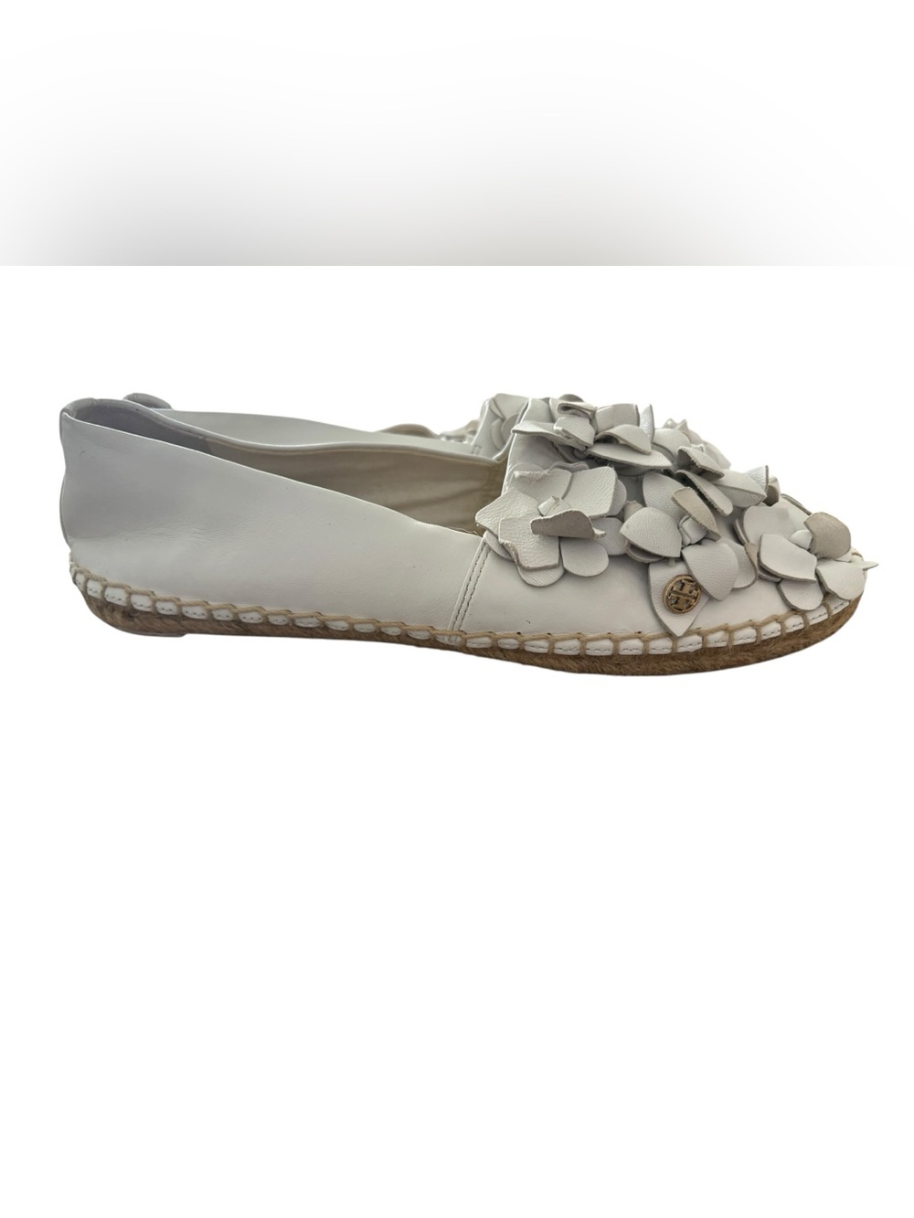 Tory Burch White Floral Leather Espadrille Flats - Picture 2 of 8